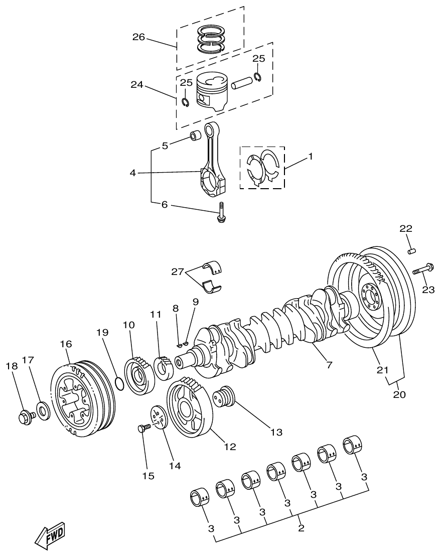 Yamaha ME422STIP2 (N601)STIP1(N611) CRANKSHAFT & PISTON parts diagram